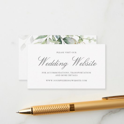 Website van Elegant Eucalyptus Greenery Gold Weddi Informatiekaartje (Voorkant / Achterkant in situ)
