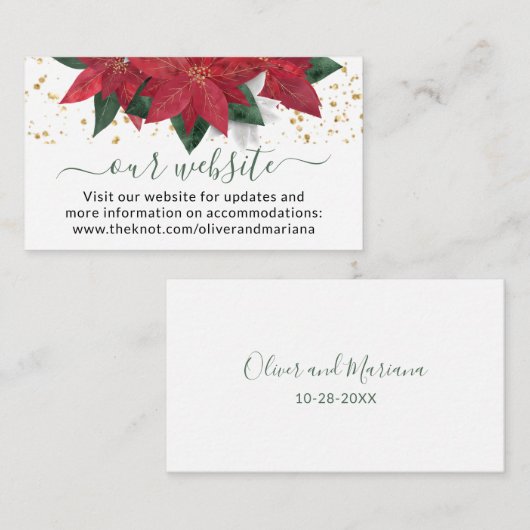 Website van Elegant Poinsettia met kerstbruiloft Informatiekaartje (Voorkant / Achterkant)