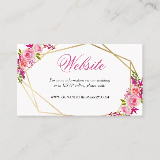 Website van Elegant Waterverf PInk Floral Wedding Visitekaartje (Voorkant)