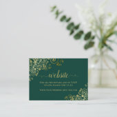 Website van Emerald Green en Gold Floral Lace Wedd Informatiekaartje (Staand voorkant)