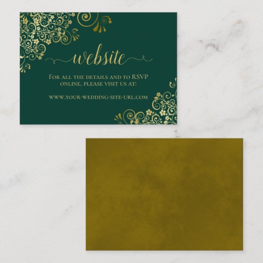 Website van Emerald Green en Gold Floral Lace Wedd Informatiekaartje (Voorkant / Achterkant)
