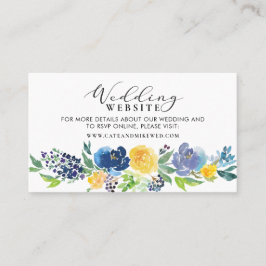 Website van het huwelijk Navy Blue en Yellow Flora Visitekaartje