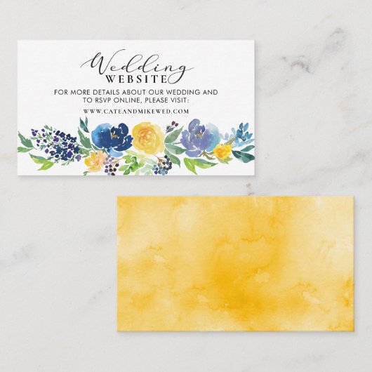 Website van het huwelijk Navy Blue en Yellow Flora Visitekaartje (Voorkant / Achterkant)