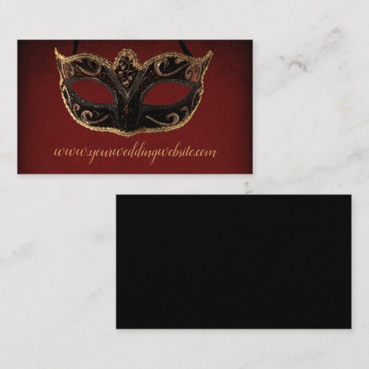 Website van het Rood- en Gold Masquerade Wedding Informatiekaartje (Voorkant / Achterkant)