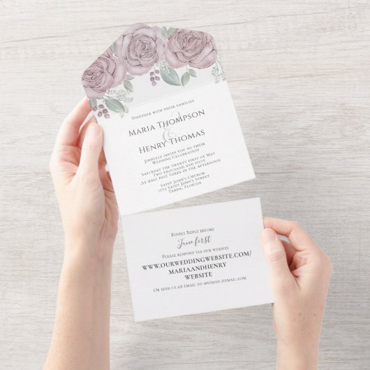 Website van het Roos Floral Wedding All In One Uitnodiging (Afscheurbaar)