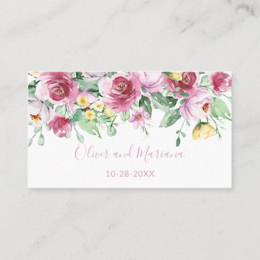 Website van het roze Floral Wedding Informatiekaartje (Achterkant)