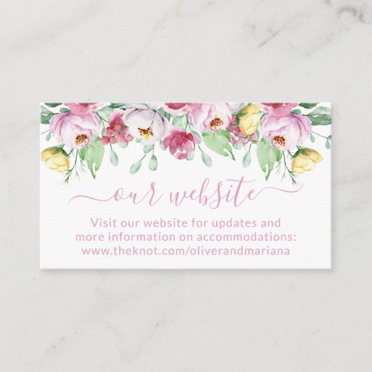 Website van het roze Floral Wedding Informatiekaartje (Voorkant)
