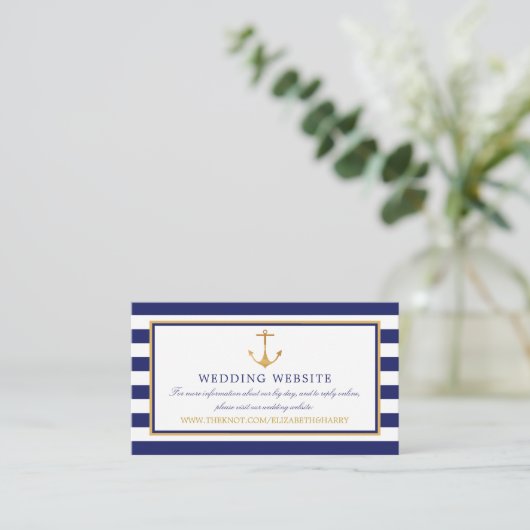 Website van Nautical Gold Anchor, Navy & Gold Wedd Informatiekaartje (Staand voorkant)