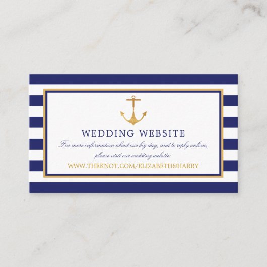 Website van Nautical Gold Anchor, Navy & Gold Wedd Informatiekaartje (Voorkant)