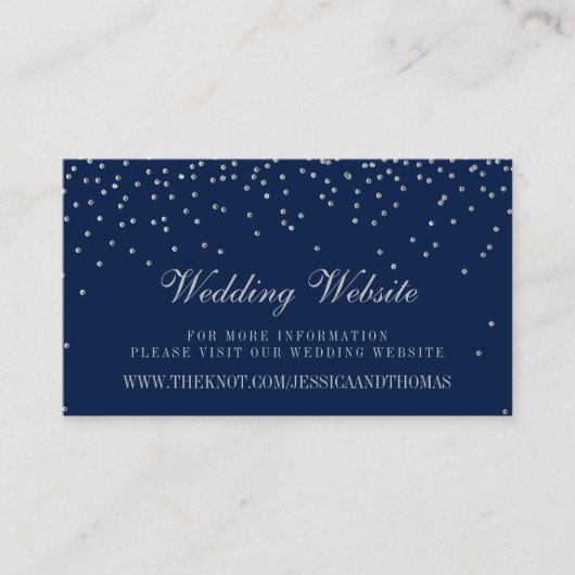 Website van Navy Blue en Glam Silver Confetti Wedd Informatiekaartje (Voorkant)