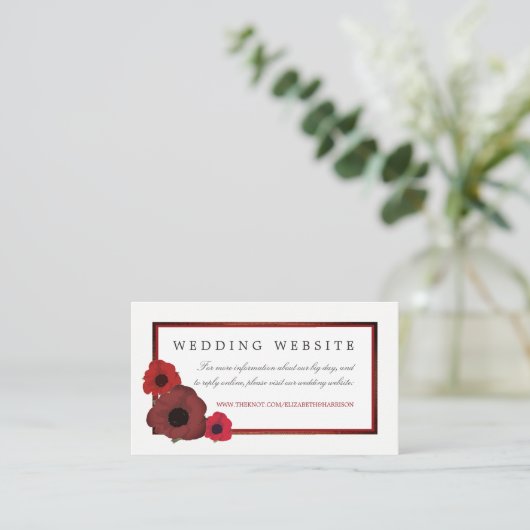 Website van Red Poppies en Burlap Wedding Informatiekaartje (Staand voorkant)