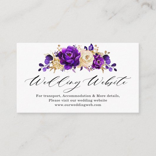 website van Royal Paars Violet Gold Floral Wedding Informatiekaartje (Voorkant)