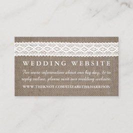 Website van Rustic Burlap en White Lace Wedding Informatiekaartje