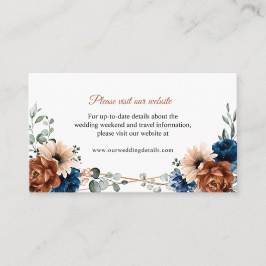 Website van Terracotta Navy Blue Greenery Informatiekaartje (Voorkant)