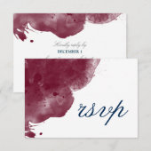 Website Waterverf Burgundy & Navy Wedding RSVP Kaartje (Voorkant / Achterkant)