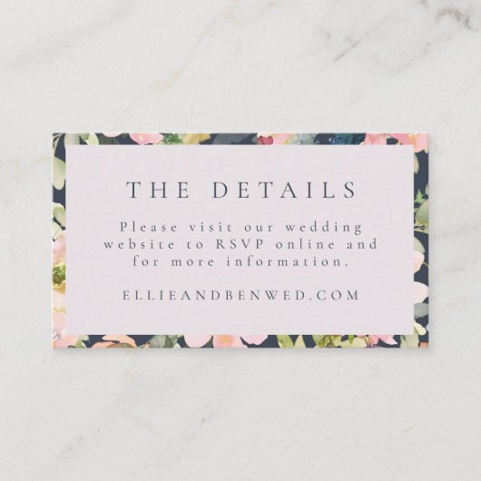 Website Waterverf Floral Wedding Blush en Navy Informatiekaartje (Voorkant)