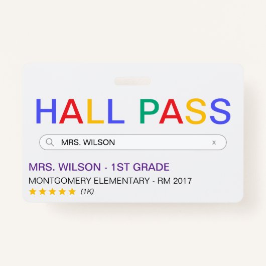 Website Zoekresultaat School Hall Pass Badge (Voorkant)
