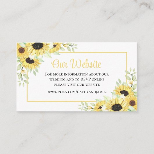 Website Zonnebloem Gele Floral Weddenschap Informatiekaartje (Voorkant)