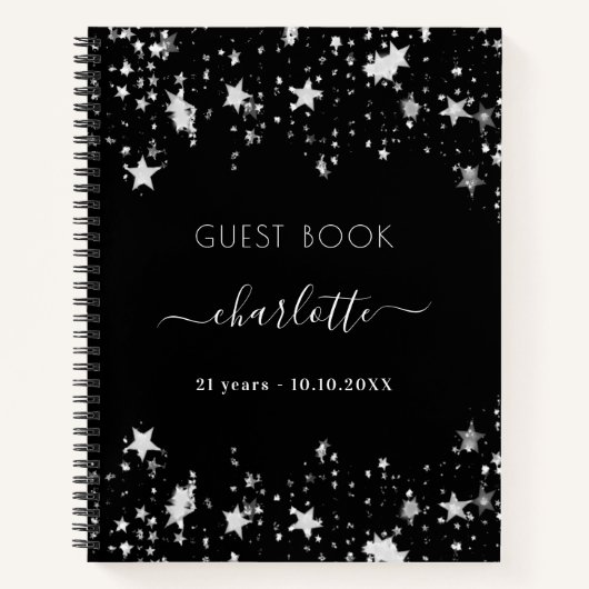 Website zwarte zilveren sterren notitieboek (Voorkant)