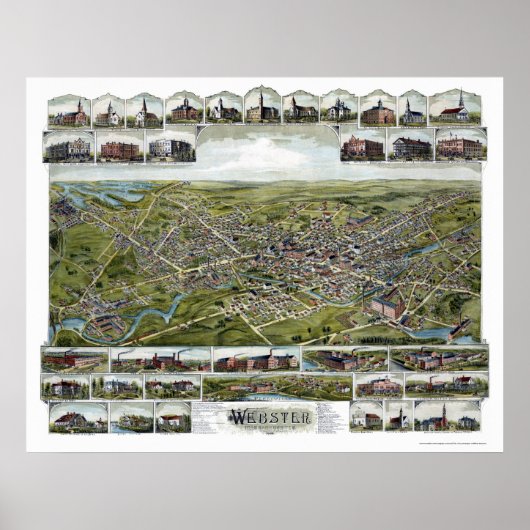 Webster, MA Panoramic Map - 1892 Poster (Voorkant)