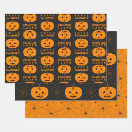 Webvellen van Halloween Pumpkin en Spider Inpakpapier Vel