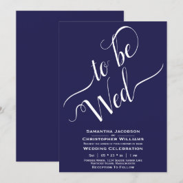 Wed Elegant Calligraphy Simple Navy Wedding Kaart