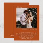 Wed minimalist Rust Oranje Photo Wedding Kaart (Voorkant / Achterkant)