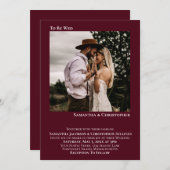 Wed Modern Minimal Burgundy Photo Wedding Kaart (Voorkant / Achterkant)