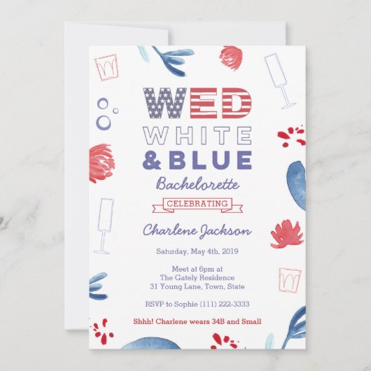 WED Red White en Blue Bachelorette Vrijgezellenfee Kaart (Voorkant)