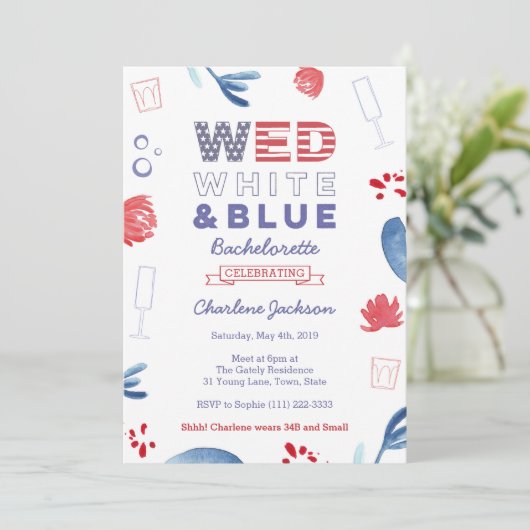 WED Red White en Blue Bachelorette Vrijgezellenfee Kaart (Staand voorkant)