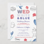 Wed White Blue BBQ Couples Shower Rehearings Dinne Kaart (Voorkant)