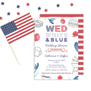 Wed White Blue BBQ Couples Shower Rehearings Dinne Kaart