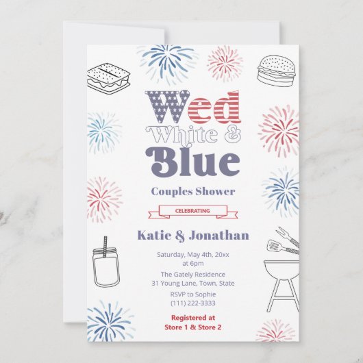 Wed White Blue Patriotic Couples Weduwer Kaart (Voorkant)