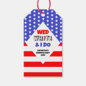 Wed, White en ik doen een patriottisch bruiloft ev Cadeaulabel (Voorkant)