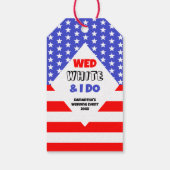 Wed, White en ik doen een patriottisch bruiloft ev Cadeaulabel (Achterkant)