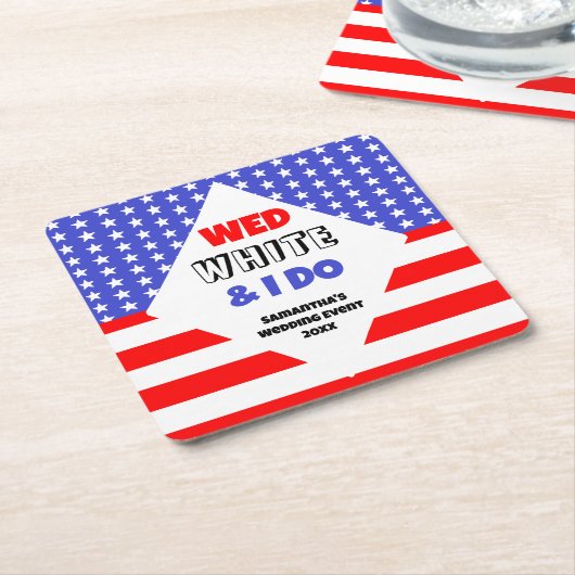 Wed, White en ik doen een patriottisch bruiloft ev Kartonnen Onderzetters (Schuin)