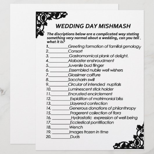 WEDDAG MISHMASH GAME PAPIER BRIEFHOOFD (Voorkant / Achterkant)