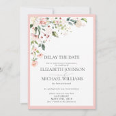 Weddatum Uitstel Waterverf roze Floral Aankondiging (Voorkant)
