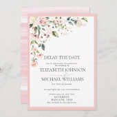 Weddatum Uitstel Waterverf roze Floral Aankondiging (Voorkant / Achterkant)