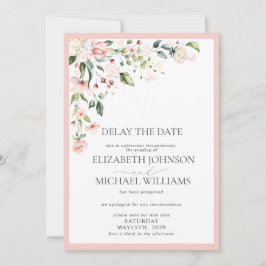 Weddatum Uitstel Waterverf roze Floral Aankondiging