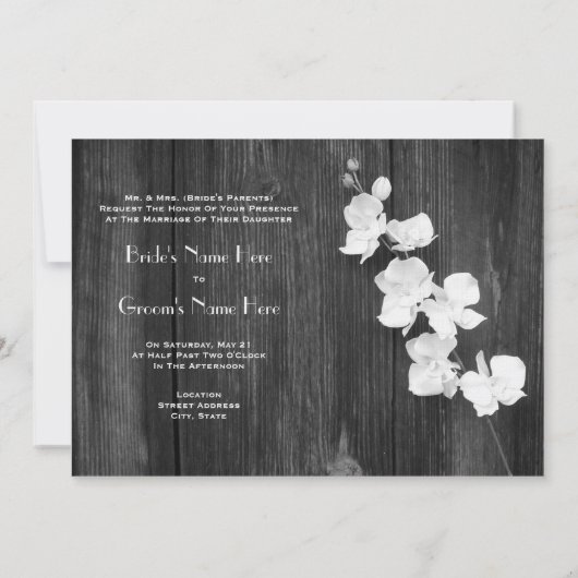 Weddding Invite - Barnwood & Orchids Kaart (Achterkant)