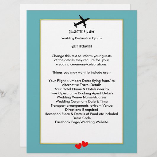 Wedde Bestemmingen Abrede Gast Informatie (Voorkant / Achterkant)