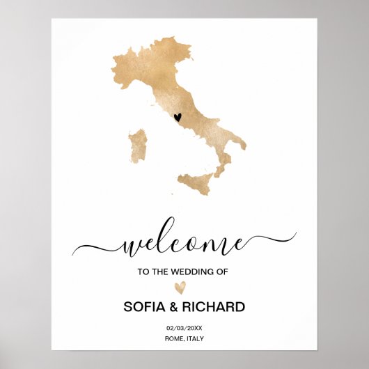 Wedde Destination Italy Map Gold Movable Heart Poster (Voorkant)