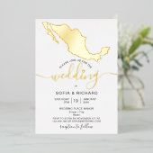 Wedde Destination Mexico Gold Foil Heart Folie Uitnodiging (Staand Voorkant)