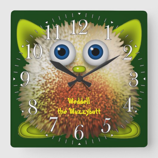 Weddell de Wuzzystuum Kinderen Fun Cartoon Clock Vierkante Klok (Voorkant)