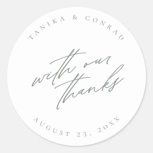 Wedden met onze Bedankt Sage/Wht ID954 Ronde Sticker (Voorkant)