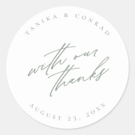 Wedden met onze Bedankt Sage/Wht ID954 Ronde Sticker