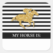 Wedden op Gold Racehorse Derby Day Vierkante Sticker (Voorkant)