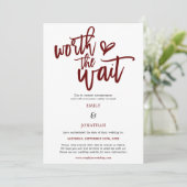 Wedden Worth the Wait Script Burgundy Save The Date (Staand voorkant)