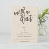Wedden Worth the Wait Script Cream Brown Save The Date (Staand voorkant)